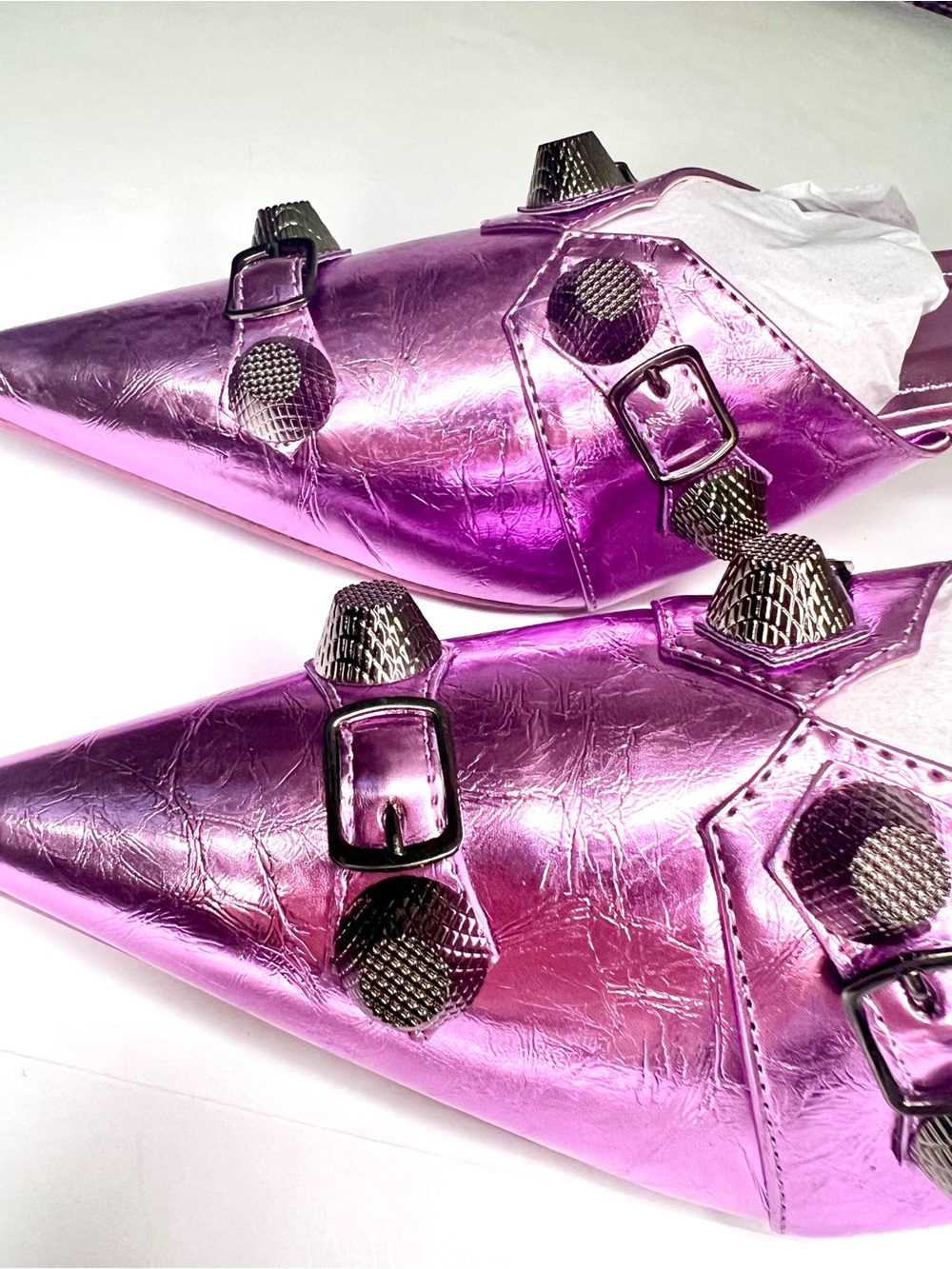 Metallic Embellished Purple Mules w/ Industrial Hardware Studded Metal Accents - Picture 9 of 13